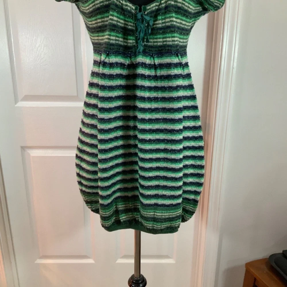 Free People Metallic Wool Blend Knit Sweater Boho Green Mini Dress Size Medium